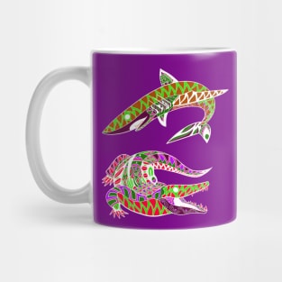 shark and alligator ecopop wild animals art Mug